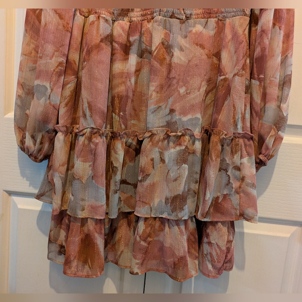 Haver & Blair London Georgette Tiered Mini Dress With Buttons Ruffles Size Large - Picture 4 of 16